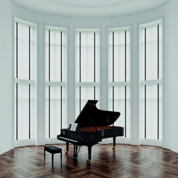 Pure Blinds with Jet tapes Behind Grand Piano